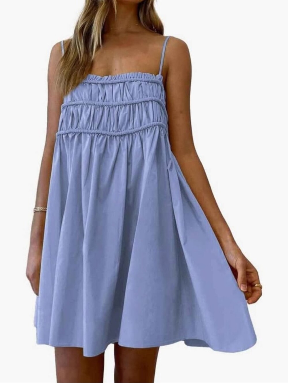 Spaghetti Strap Smocked Babydoll Skirt - Light Blue